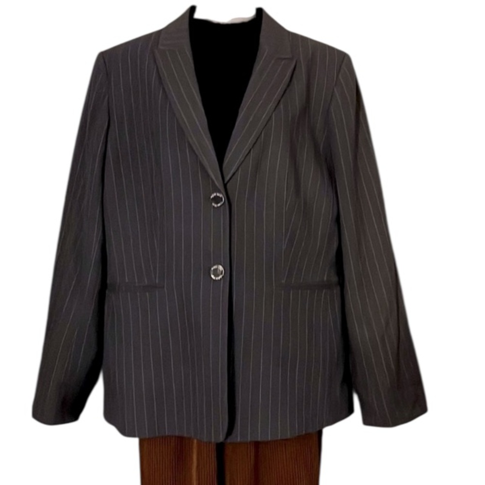 Calvin Klein Grey Two Button Classic Pinstripe Blazer L